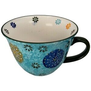 Signature Large Boho Coffee Mug Cup Latte Stoneware Teal SMUDGE